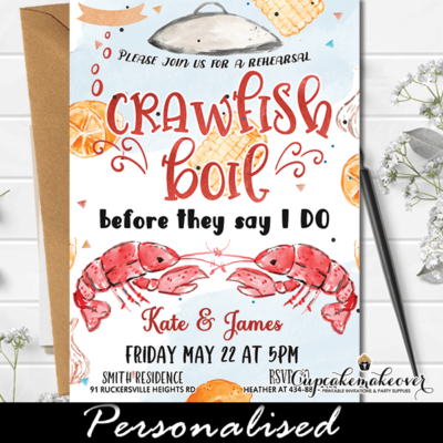 Crawfish Boil Invitations, Rehearsal Dinner, Couples Shower, Birthday Party