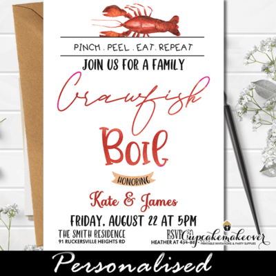 Crawfish Boil Invites, Rehearsal Dinner, Couples Shower, Birthday Party