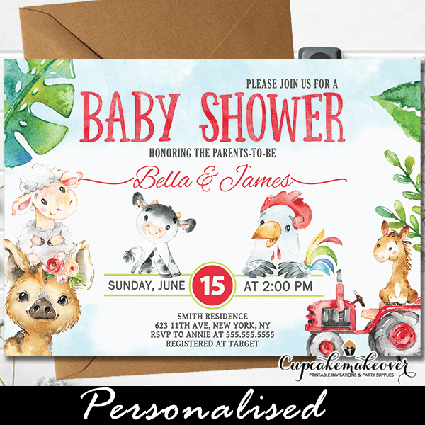 farm animal baby shower invitations