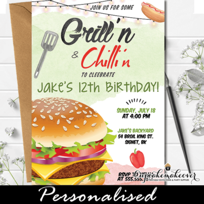Grillin and Chillin BBQ Birthday Invites backyard cookout