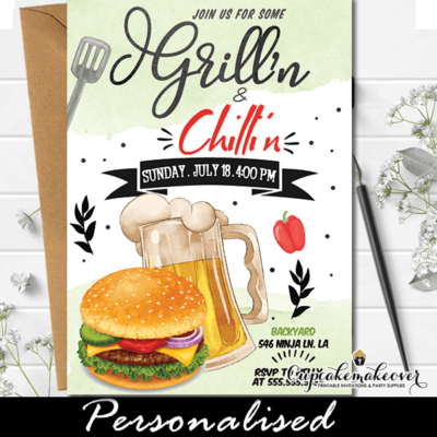 Grillin and Chillin BBQ Invitation Backyard Cookout