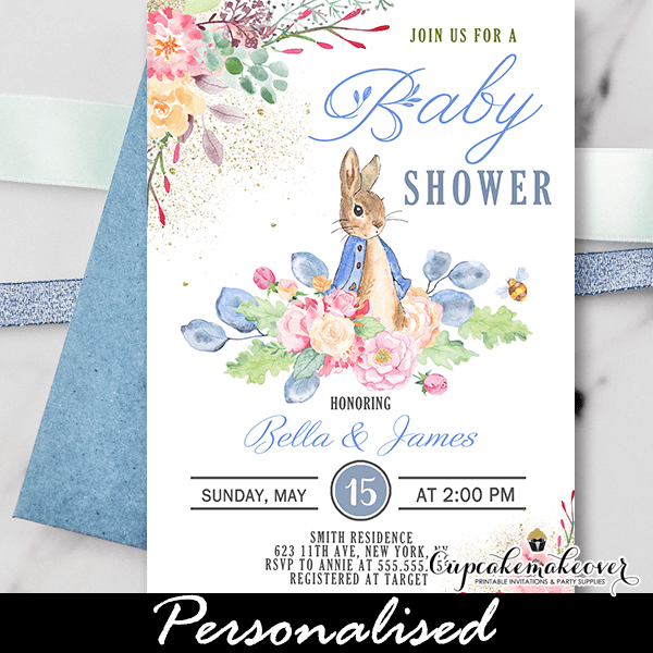 Peter Rabbit Baby Shower Party Invitations Invites Personalized 