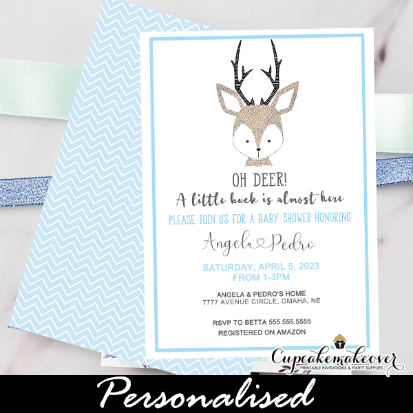 oh deer baby shower invitations woodland theme boys blue gray