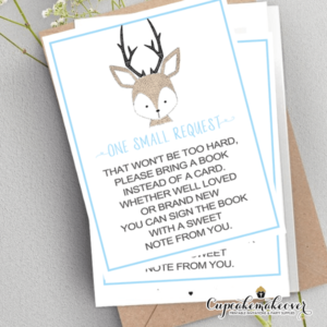 oh deer baby book request cards woodland theme boys blue gray