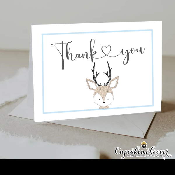 oh deer baby shower thank you cards woodland theme boys blue gray