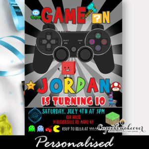 Gamer Party Invites, Video Game Birthday - Cupcakemakeover