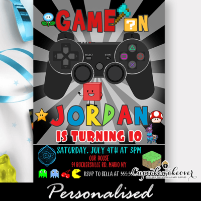 Gamer Party Invites, Video Game Birthday