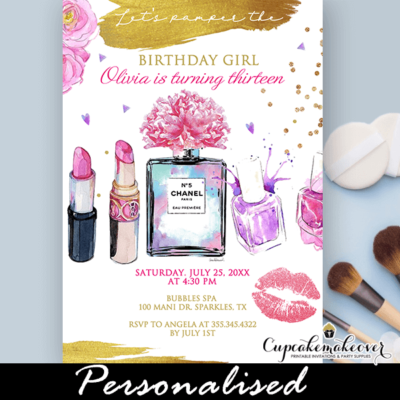 Makeup Birthday Invitations, Glam Pamper Party