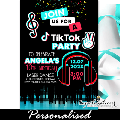 dance-birthday Tiktok party invitation music girls boys