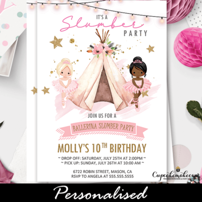 Girls Ballerina Slumber Party Invites
