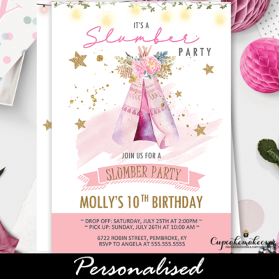 Pink Floral Slumber Party Invites pajama birthday