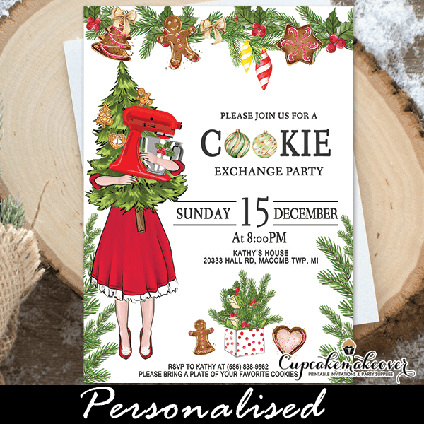 Christmas Cookie Exchange Invitations annual party, Red Cake Batter Mixer