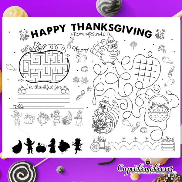 Festive　Sheet　Thanksgiving　Coloring　Cupcakemakeover　Party　Activity