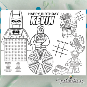 Lego Superheroes Birthday Coloring Sheet Party Activity - Cupcakemakeover