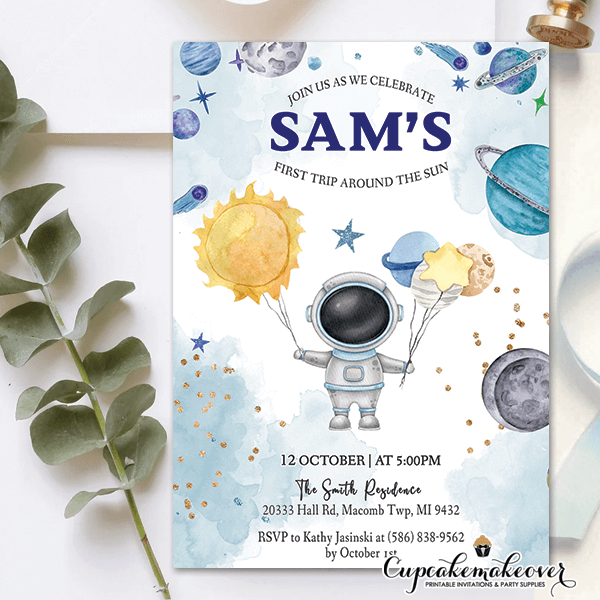 Out of This World Galaxy Birthday Invitation first birthday