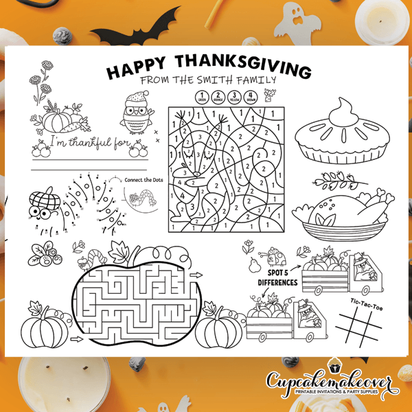 Sheet　Coloring　Activity　Cupcakemakeover　Thanksgiving　Party
