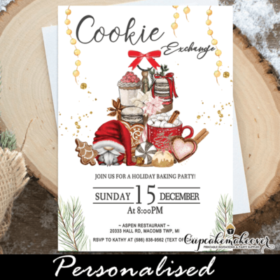 Christmas Cookie Exchange Invitations, Red Gnome Tiered Tray Desserts baking party