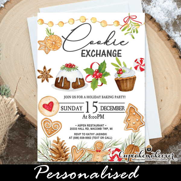 Christmas Cookie Exchange Invitations, baking Holiday Sweets Treats