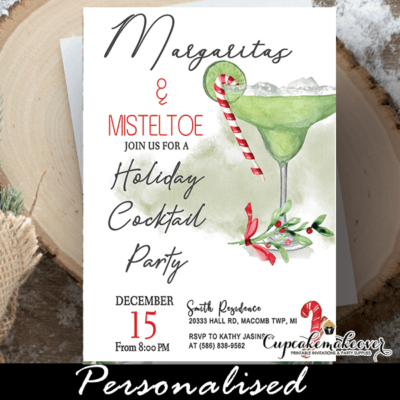 Holiday Cocktail Party Invitations, Margaritas & Mistletoe