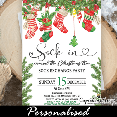 Sock Exchange Christmas Party Invitations holiday theme