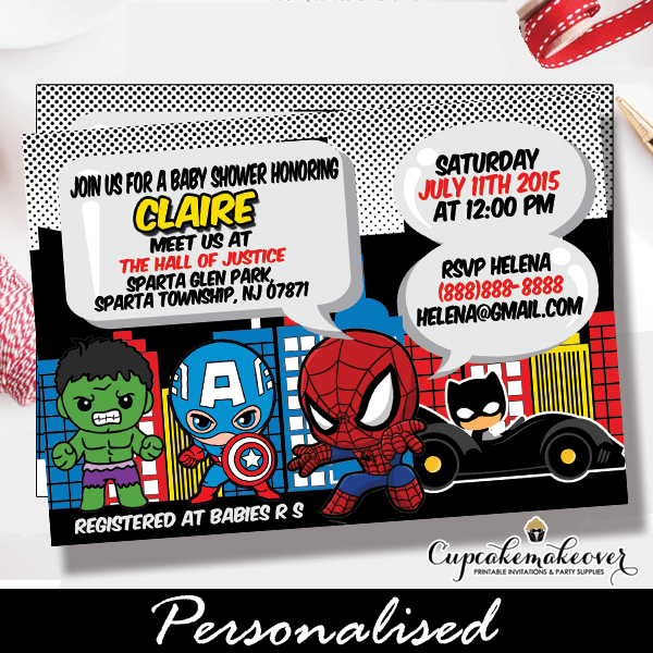 Comic superhero and avengers invitation