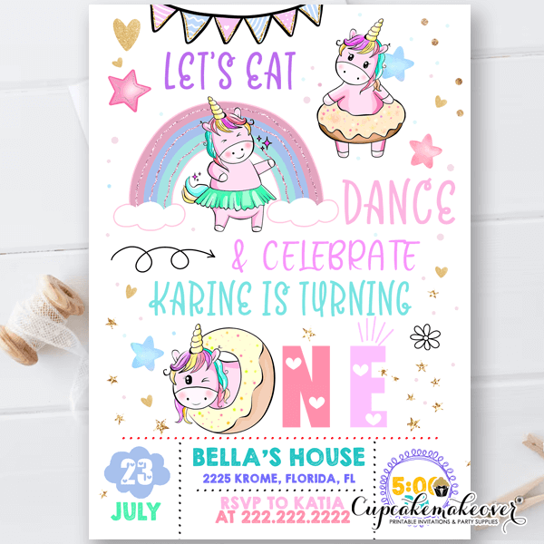 Cute Doodles Unicorn Birthday Invites