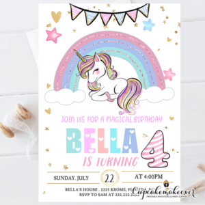 Gold Glitter Unicorn Invitations DIY, Pastel Sparkle Charm ...