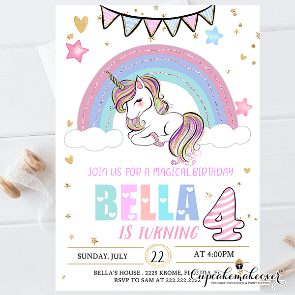 Gold Glitter Unicorn Birthday Party Favor Tags