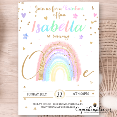 Pastel Rainbow First Birthday Invitations