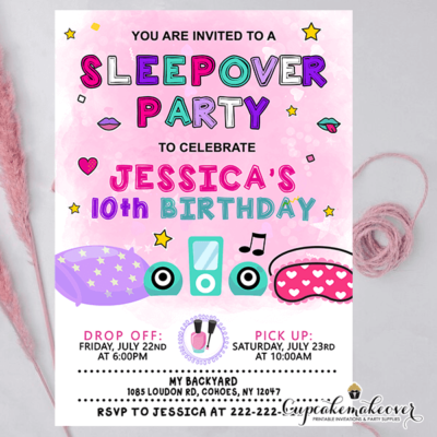 Girl Sleepover Birthday Invites Pajama Party ideas