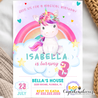Enchanted Rainbow Unicorn Birthday Invites girl theme ideas