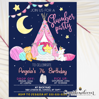 Glamping Teepee Slumber Party Invites Twinkle Twinkle Little Star sleepover theme