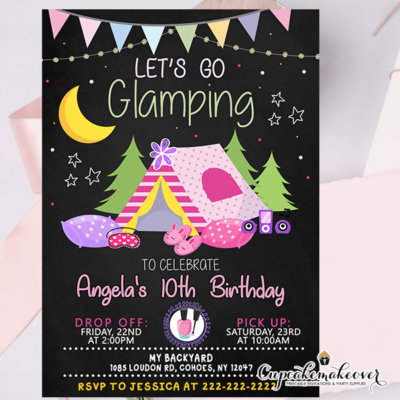 Glamping Party Invitations Birthday Girl Camping Ideas