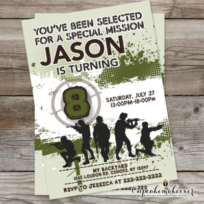 Special Forces Military Birthday Invitations army theme