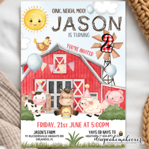Barnyard Farm Birthday Invitations, boy red