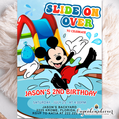 mickey mouse water slide party invitations boys