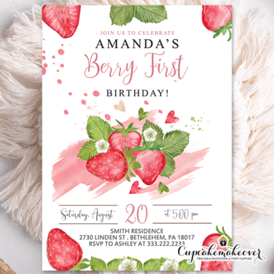 Berry First Birthday Invitation girl party one ideas summer