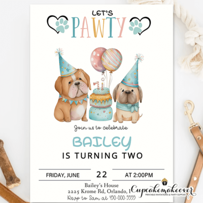 Dog Birthday Invitations, Let's Pawty puppy party