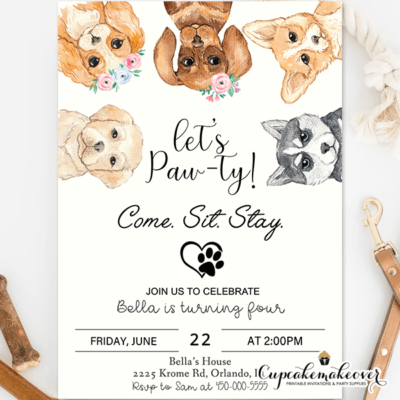 Dog Birthday Party Invitations let's pawty