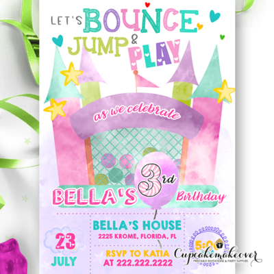 Jumping Castle Bounce House Birthday Invitations