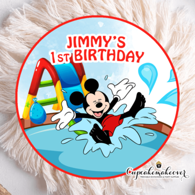 Mickey Mouse Water Slide Party Cupcake Toppers, Favor Tags