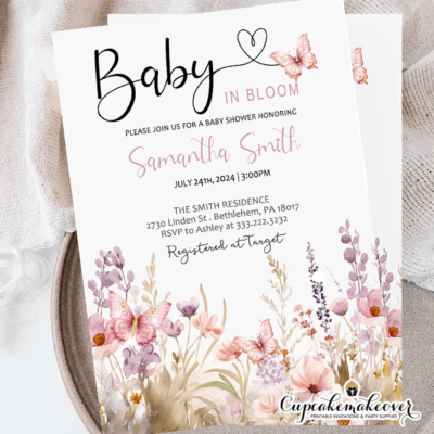 Wilflower summer spring baby in bloom baby shower invitation