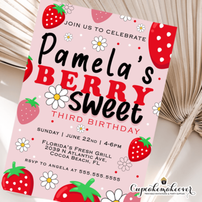 Strawberry Berry First Birthday Invite