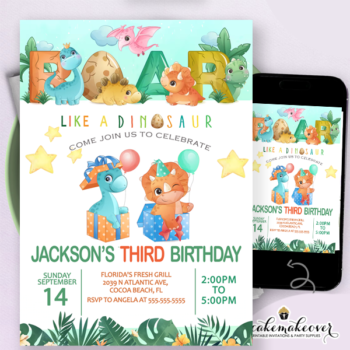 Roar Like A Dinosaur Birthday Invitation - Cupcakemakeover