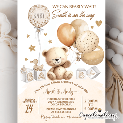 Gender Neutral Nursery Teddy Bear Baby Shower Invitations