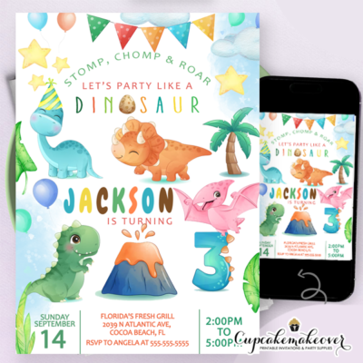 volcano dinosaur party dino birthday invitation