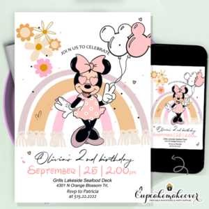 Oh Twodles pink heart minnie mouse invitation invite summer