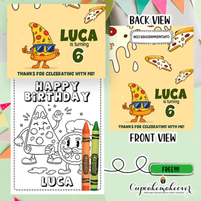 Pizza Party Favor Bags Coloring Sheets & Crayons