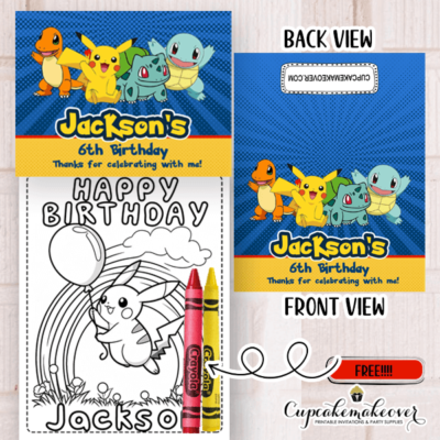 Pokemon Party Favor Bags Coloring Sheets & Crayons
