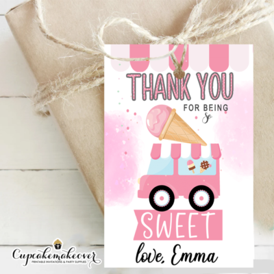 Girl 1st Birthday Party Favors Summer Gift Tags Two Sweet One Here's the Scoop Thank You Tags